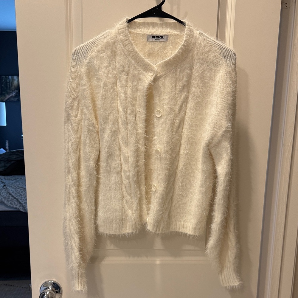 RSQ Cream Fuzzy Cardigan